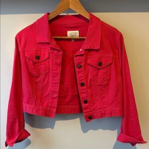 Cropped Red Denim Jacket